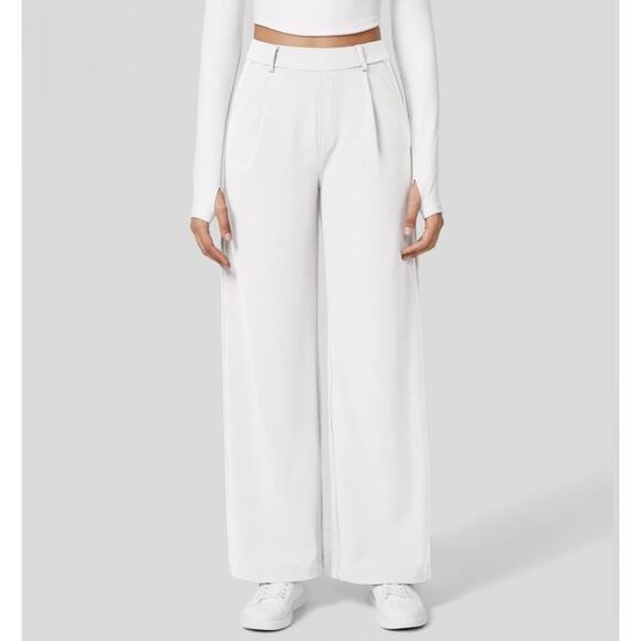 Halara Women Flex High Waisted Pocket Work Wide Leg Pull On Pants Size XL White - Picture 1 of 8